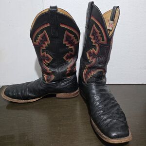 Anderson Bean Smooth Quill Ostrich Cowboy Square Toe Boots Black USA Made 14D